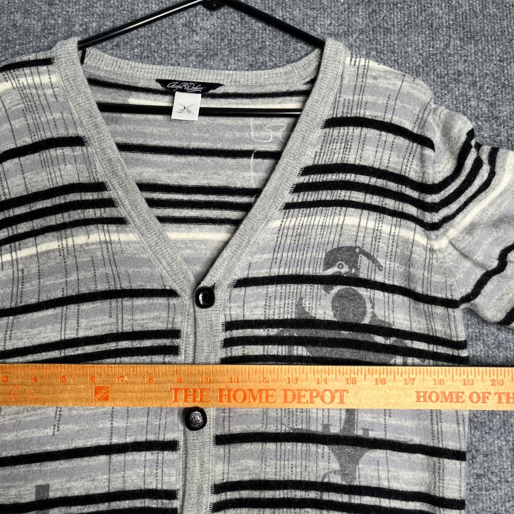 Artful Dodger Mens Grey Striped 100% Wool V-Neck Button Front Cardigan Sweater L - Picture 5 of 7